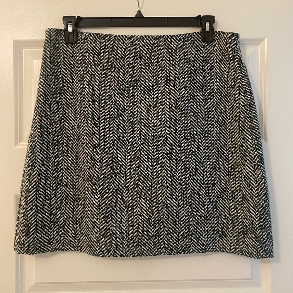 Classic Black and White Herringbone Skirt Wool Blend perfect with Fall Knee Boot